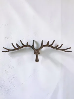 Extra Large Rustic Antler Wall Hook Rack - 24.5-inch Heavy Duty Cast Iron Coat and Towel Hanger for Home Decor