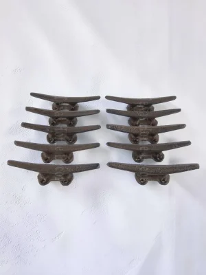 10-Pack 5-Inch Cast Iron Nautical Cleat Hooks - Rustic Industrial Wall Mount Hardware for Towels, Robes, and Home Decor