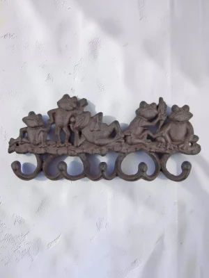 Rustic Cast Iron Frog Wall Hook - 5-Hook Heavy Duty Decorative Organizer for Entryway, Bathroom, and Kitchen