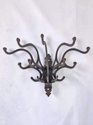Victorian Cast Iron Swivel Wall Hook - 15-Hook Heavy Duty Rotating Coat Rack for Entryway, Mudroom, or Bathroom