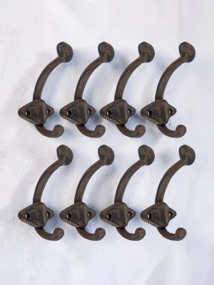 Royalchessset Double Wall Hooks Cast Iron Rustic Farmhouse Style 3.5 Inch
