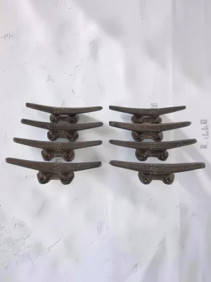 8-Pack 5-Inch Rustic Cast Iron Cleat Hooks - Heavy Duty Nautical Decor for Towel Racks, Cabinet Pulls, and Wall Hooks