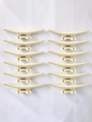 12-Pack Heavy Duty Cast Iron Nautical Boat Cleat Hooks - Vintage Cream Finish for Beach House Decor, Towel and Coat Hangers