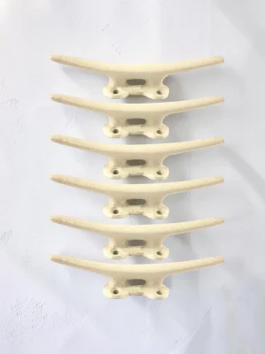 Set of 6 Nautical Cast Iron Boat Cleat Hooks - Vintage Cream Finish for Beach House Decor