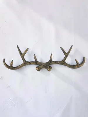 Royalchessset Antler Wall Hook Cast Iron 14.5-Inch Decorative 10-Hook Hanger