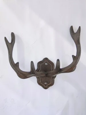 Royalchessset Deer Antler Wall Hook Heavy Duty Cast Iron Rustic Cabin Decor