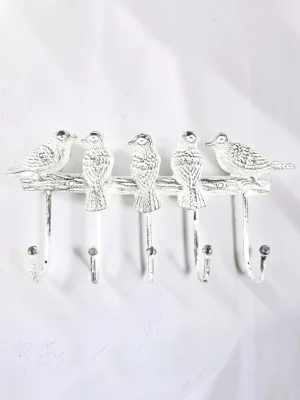 Vintage Cast Iron Birds on Branch Wall Hook Rack - Shabby Chic Decorative Organizer for Keys, Towels, and Coats