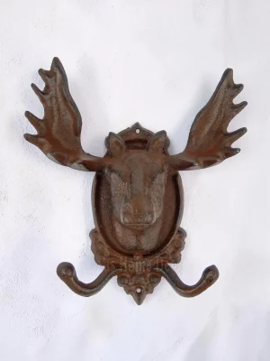 Heavy Duty Cast Iron Moose Antler Wall Hook - Rustic Double-Tier Decorative Hanger for Cabin and Lodge Decor