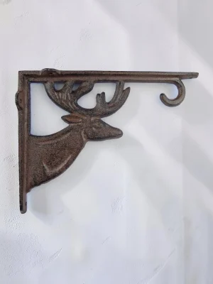 Set of 2 Heavy Duty Cast Iron Deer Shelf Brackets - Rustic Decorative Corner Brace & Hanging Hook - 8.75 in x 6.5 in
