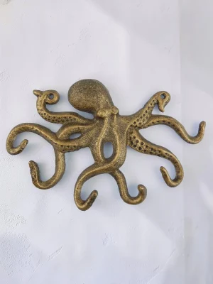 Royalchessset Octopus Wall Hook Cast Iron Decorative Key and Towel Rack Nautical Coastal Decor