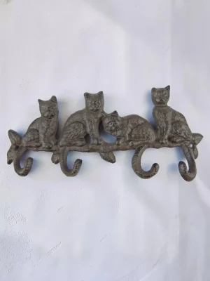 Heavy Duty Cast Iron Cat Tail Wall Hook Rack - Rustic Decorative Key, Coat, and Towel Holder for Entryway and Bathroom