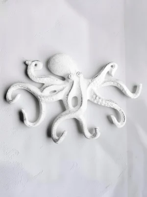 Royalchessset Octopus Wall Hook Rack Cast Iron Antique White