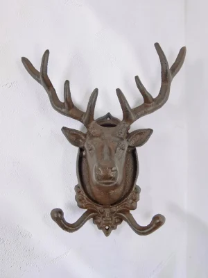 Rustic Cast Iron Deer Head Wall Hook Rack - 10-Hook Antler Organizer for Keys, Coats, and Jewelry