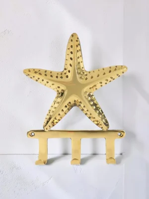Royalchessset Starfish Wall Hook Rack Nautical Coastal Decorative Hanger Solid Brass